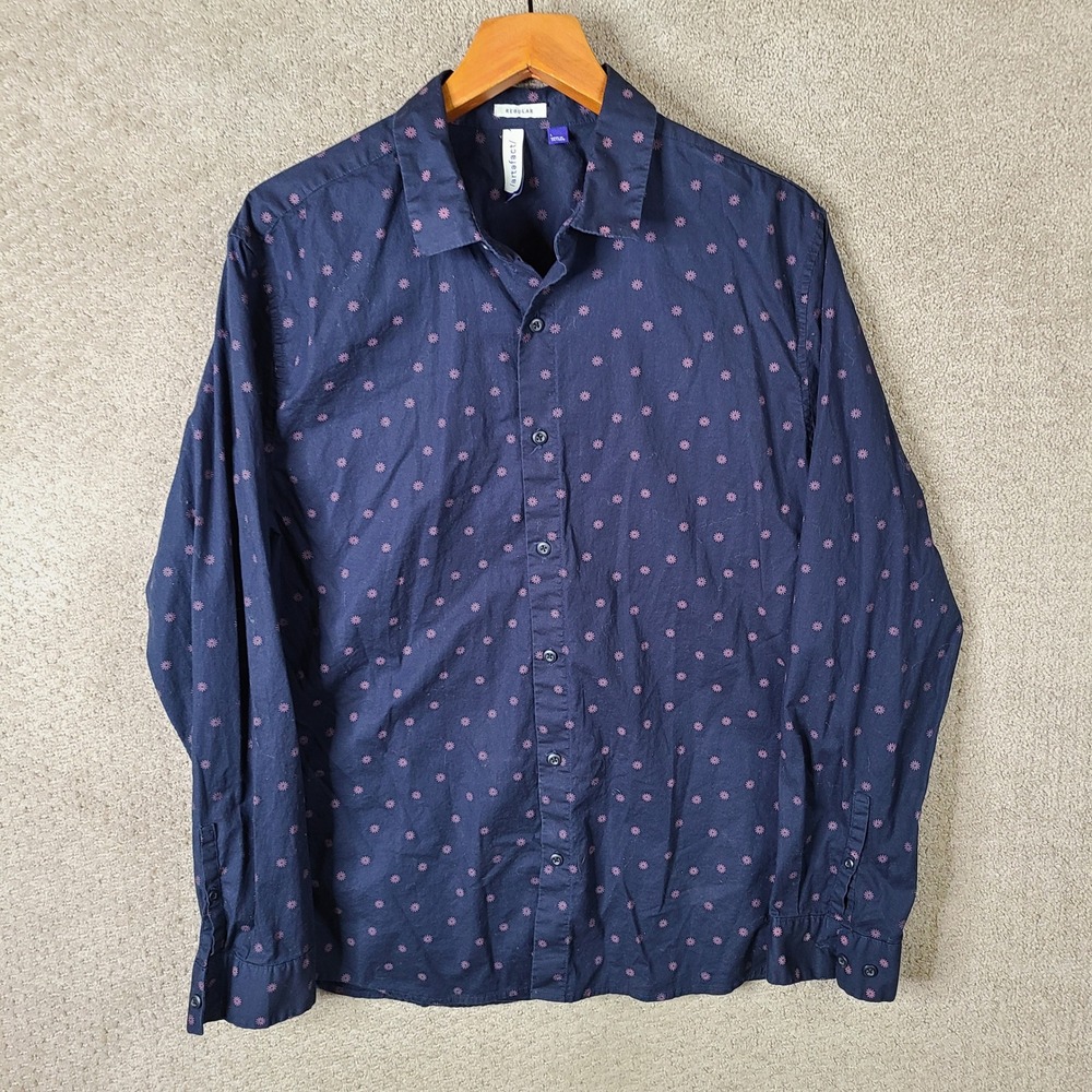Artefact Shirt Mens Large Navy Floral Regular Fit Button Down Cotton Stretch